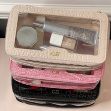 Load image into Gallery viewer, LEATHER DOUBLE LAYER COSMETIC  BAG  - BROKEN PATTERNED (MADE TO ORDER)