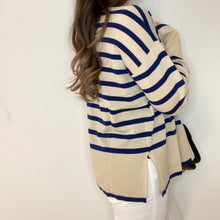 Load image into Gallery viewer, Stripe v-neck cardigan  - Cream and blue stripe