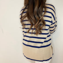 Load image into Gallery viewer, Stripe v-neck cardigan  - Cream and blue stripe