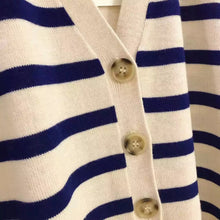 Load image into Gallery viewer, Stripe v-neck cardigan  - Cream and blue stripe