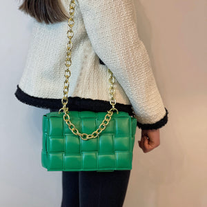 GREEN PADDED BAG WITH CHAIN HANDLE