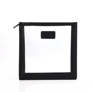 SQUARE LEATHER AND PVC COSMETIC  BAG  - SMOOTH LEATHER( PRE-ORDER)