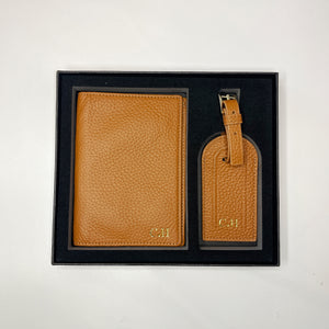 LEATHER  PASSPORT AND LUGGAGE TAG BOXED GIFT SET ( PRE-ORDER)