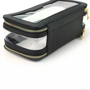 LEATHER DOUBLE LAYER COSMETIC  BAG  - SAFFIANO LEATHER( MADE TO ORDER)