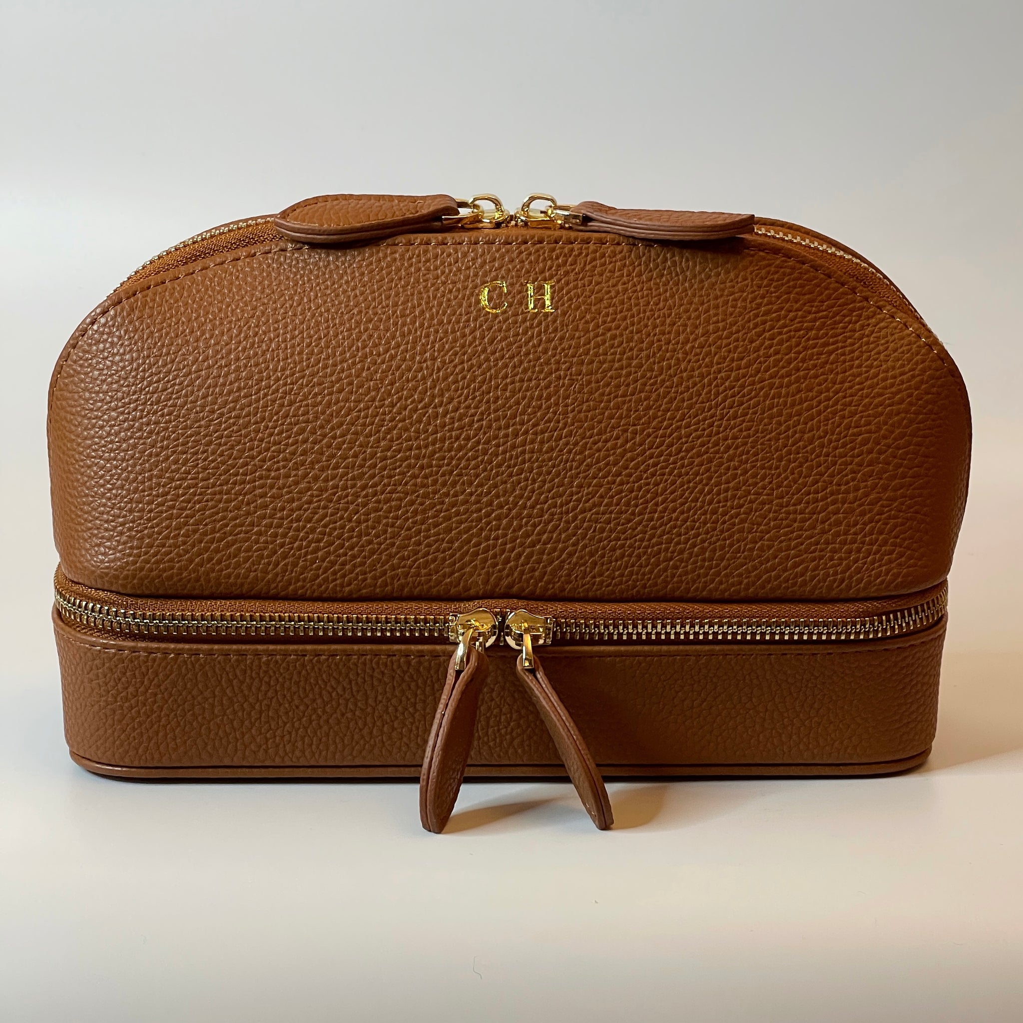 PERSONALISED MAKEUP BAG WITH JEWELLERY ORGANISER VEGAN LEATHER PRE-ORDER)