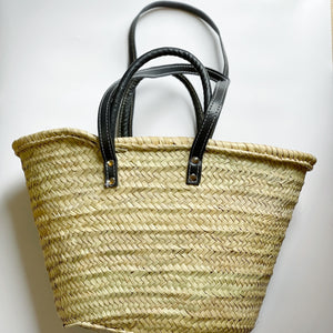 LARGE BASKET WITH DOUBLE LEATHER HANDLES