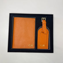 Load image into Gallery viewer, LEATHER  PASSPORT AND LUGGAGE TAG BOXED GIFT SET ( PRE-ORDER)