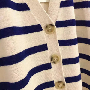 Stripe v-neck cardigan  - Cream and blue stripe