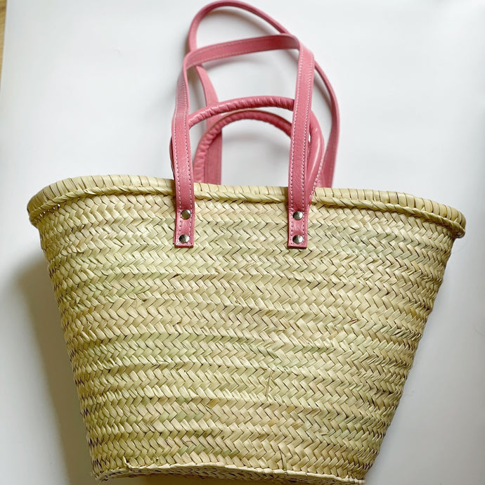 LARGE BASKET WITH DOUBLE LEATHER HANDLES