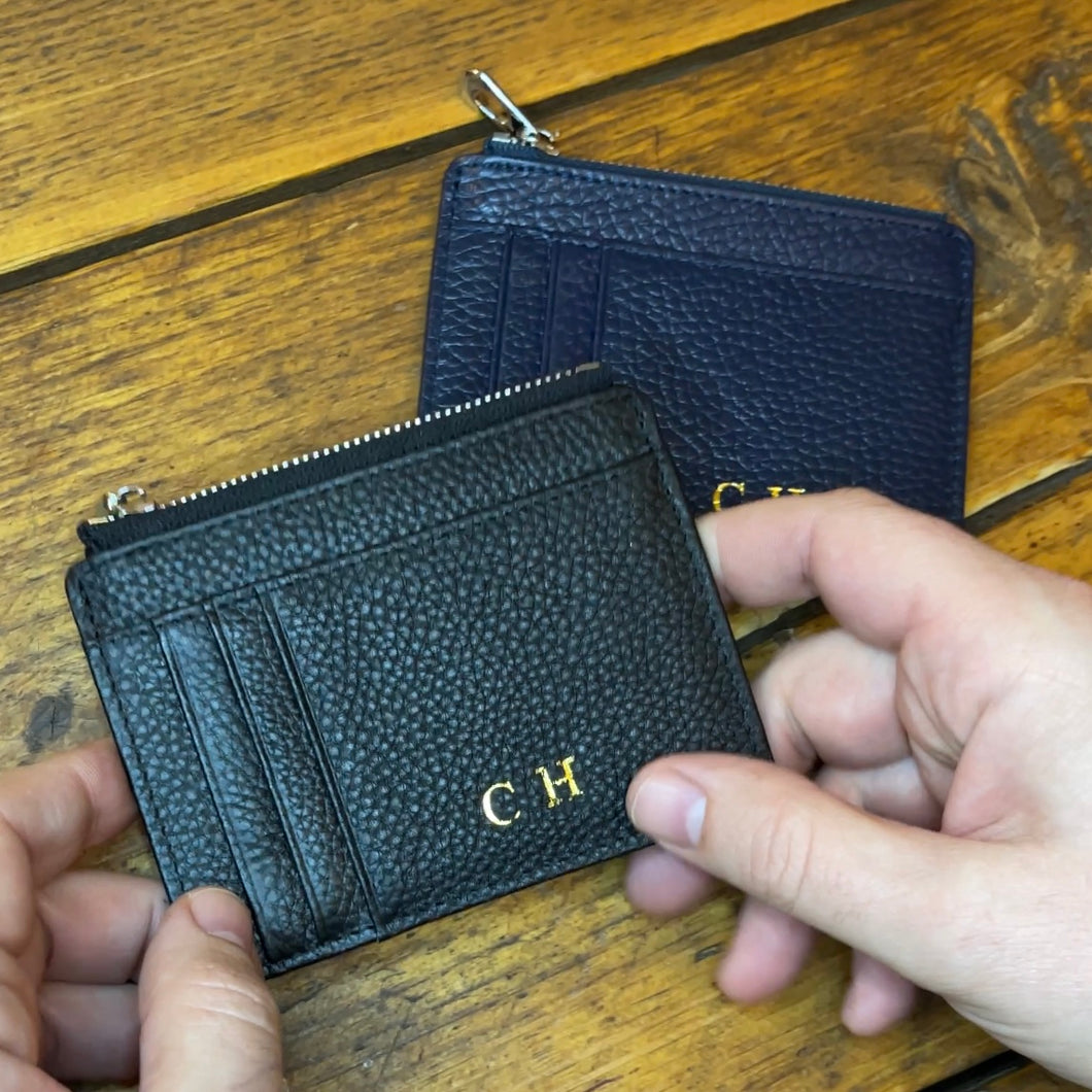 LEATHER CARD HOLDER WITH ZIP WALLET- PERSONALISED (MADE TO ORDER)