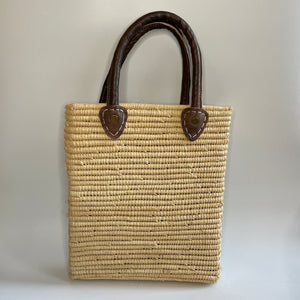 RAFFIA TOTE WITH SHORT LEATHER HANDLES (PRE-ORDER)