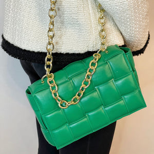 GREEN PADDED BAG WITH CHAIN HANDLE